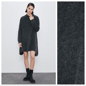 NWT. Zara Gray Mohair/Wool Knit Mini Dress Size S.